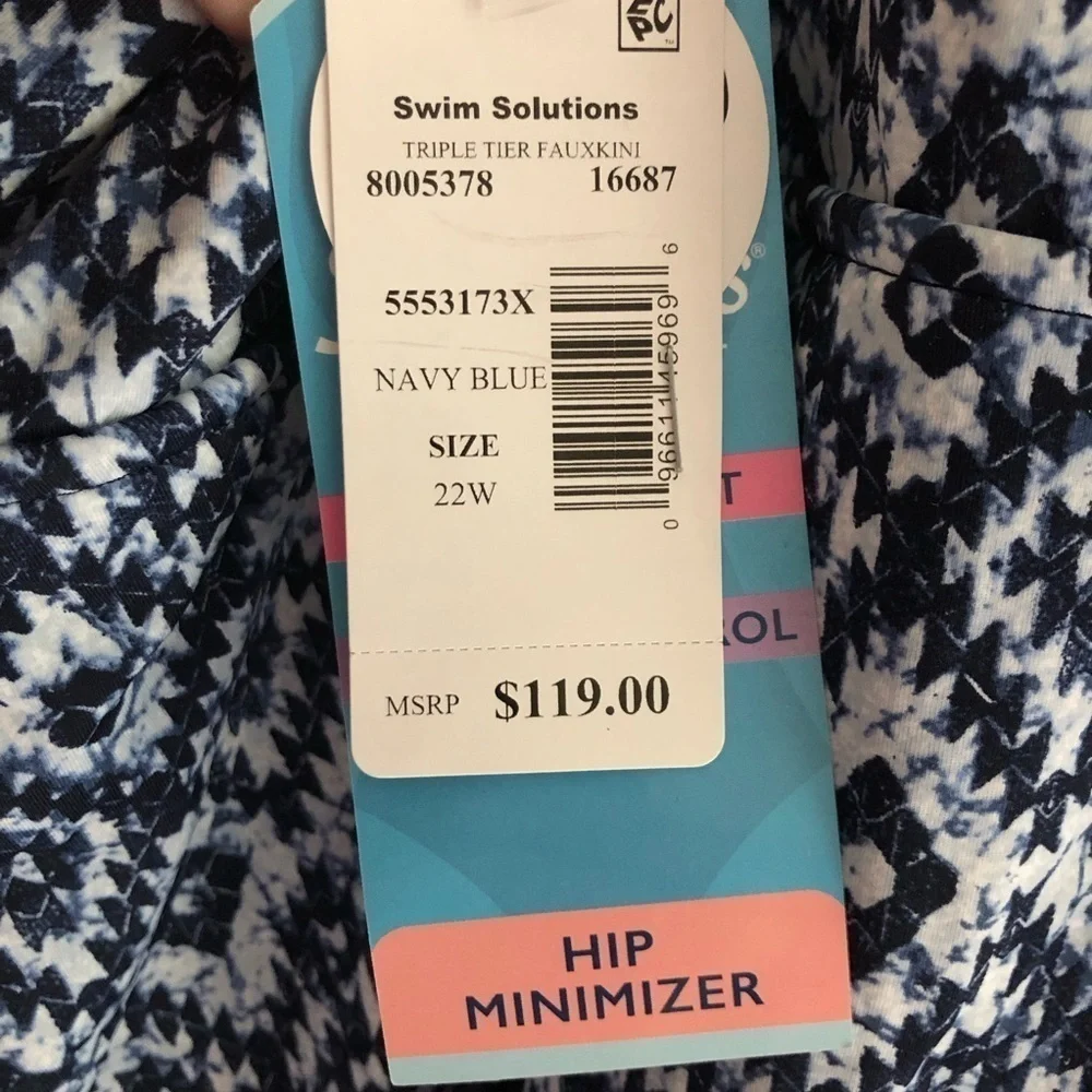 Swim Solutions One Piece Triple Tier Fauxkini Swimsuit Navy Size 22W - Picture 11 of 15